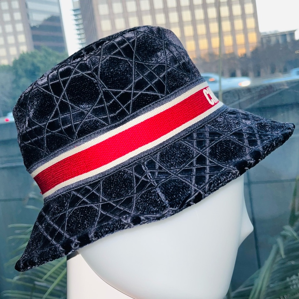 Dior: Velour Corduroy Christian Dior Paris Logo Cannage Embroidered Hat - Picture 7 of 16